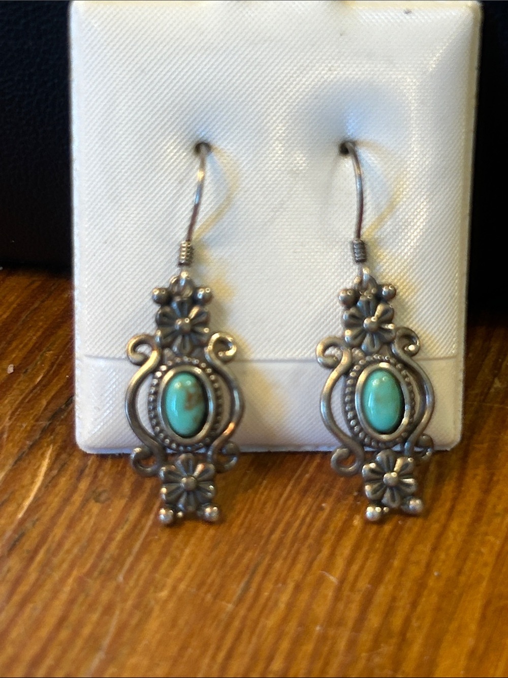 Turquoise 925 Vintage Floral Drop Earrings
